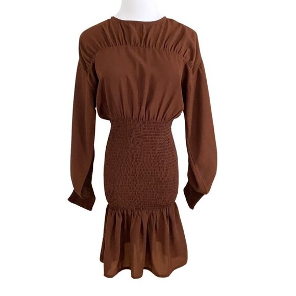 PRETTY LAVISH LUCILLE MINI SHIRRED DRESS IN BROWN - 6 - Picture 2 of 11